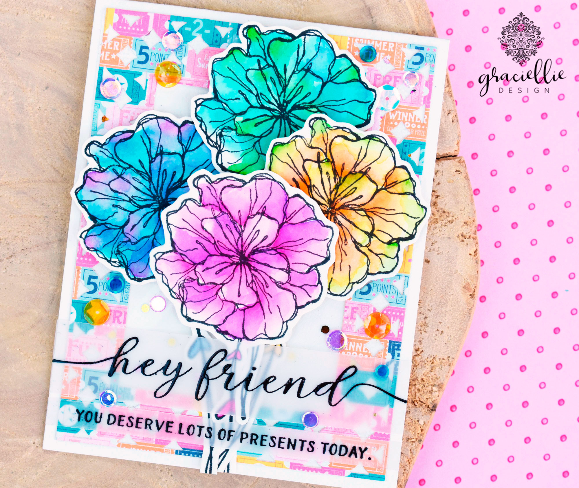 Floral Balloons Birthday Card with Hey Friend Stamps – Graciellie Design